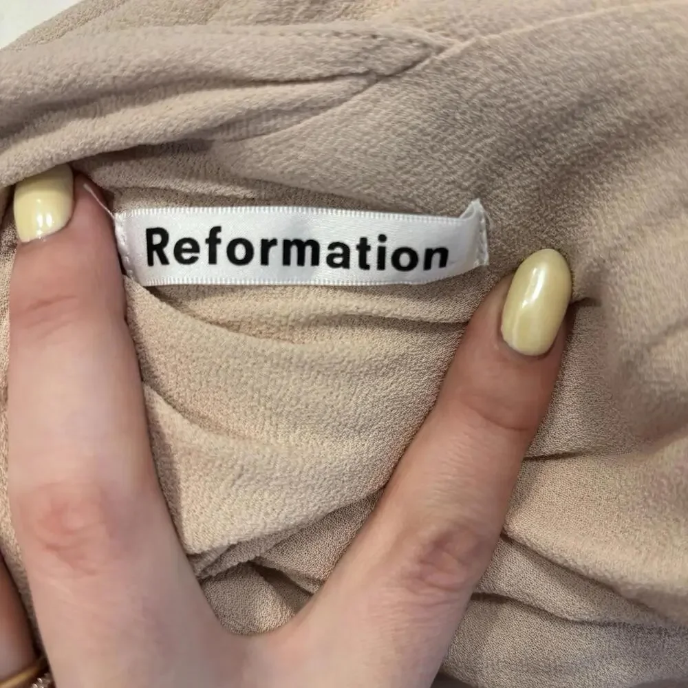 Reformation Nude Champagne Dress Women’s Size 10 Backless Tie Straps Midi Dress - Picture 4 of 8